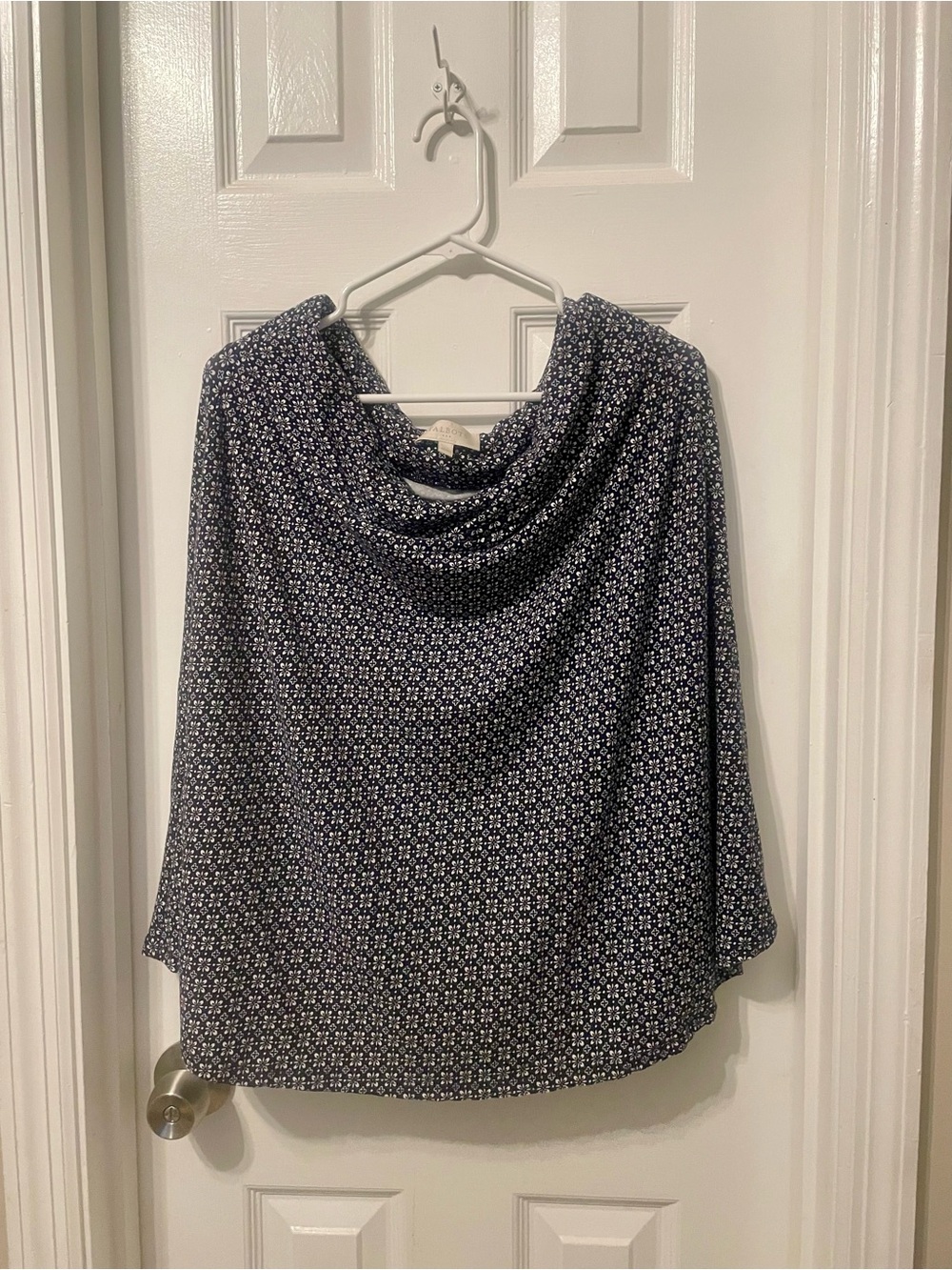 Talbots Navy and White Floral Cowl Neck Top